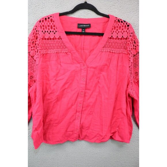 Lane Bryant Long Balloon Sleeves Button Down Blouse-Size 18-Boho-Lace - Picture 2 of 9